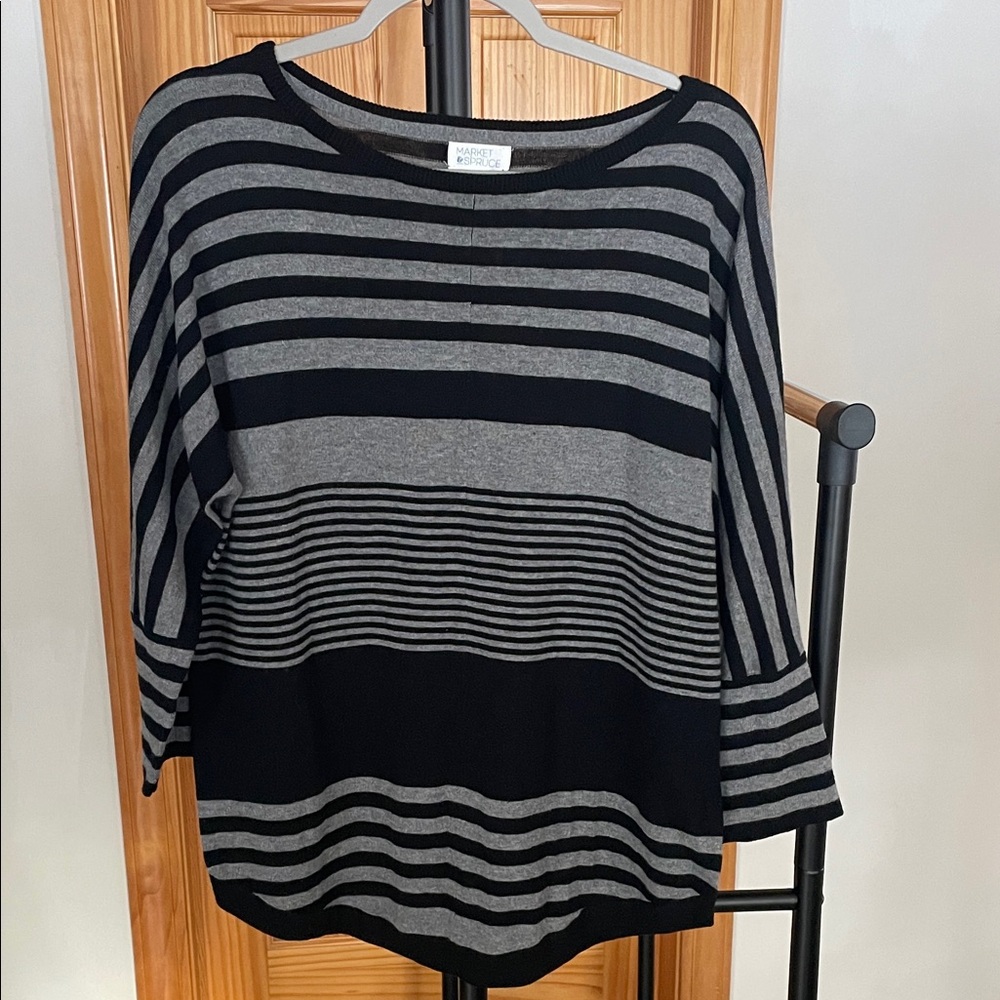 Black and Gray Striped quarter sleeve women’s top